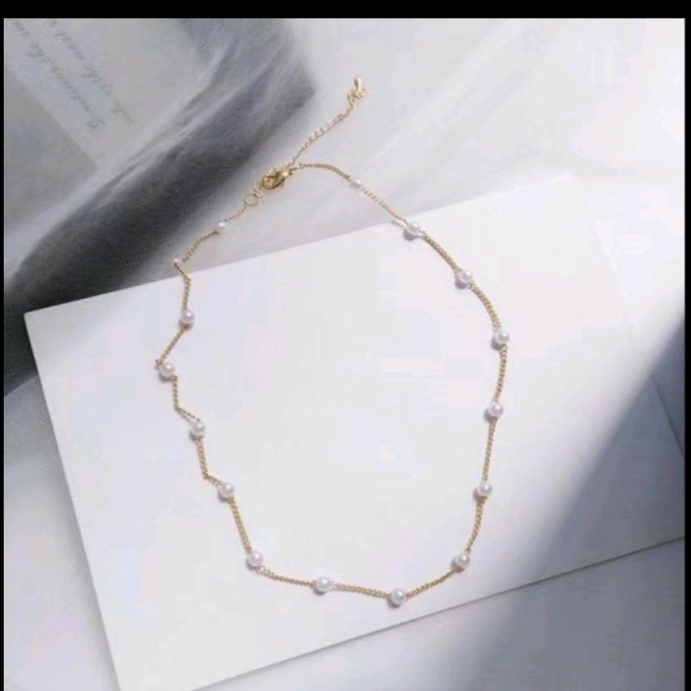 NEW PEARL GOLD CLAVICLE CHAIN NECKLACE - Picture 4 of 4